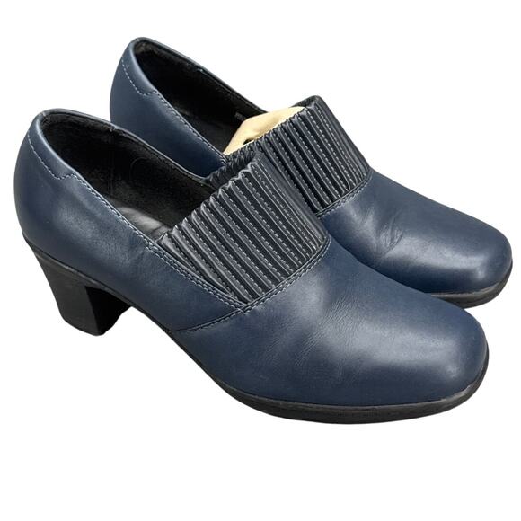Clarks Bendables Thoughtful Q Navy Blue Slip On Block Heel Comfort Pump Women 8W - Picture 1 of 8
